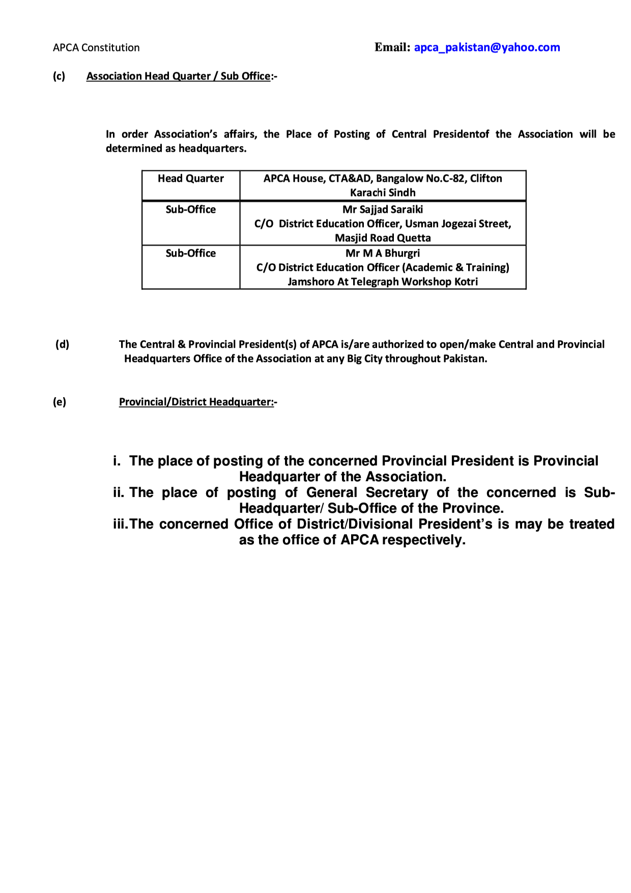 Short Tittle of APCA BYE-LAWS 2011 in English
