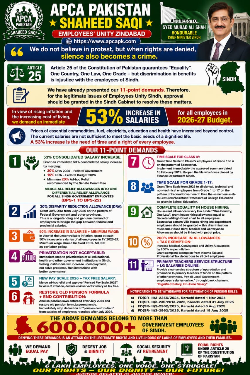 Demand of  Sindh Employees on 11 Points has already be submitted